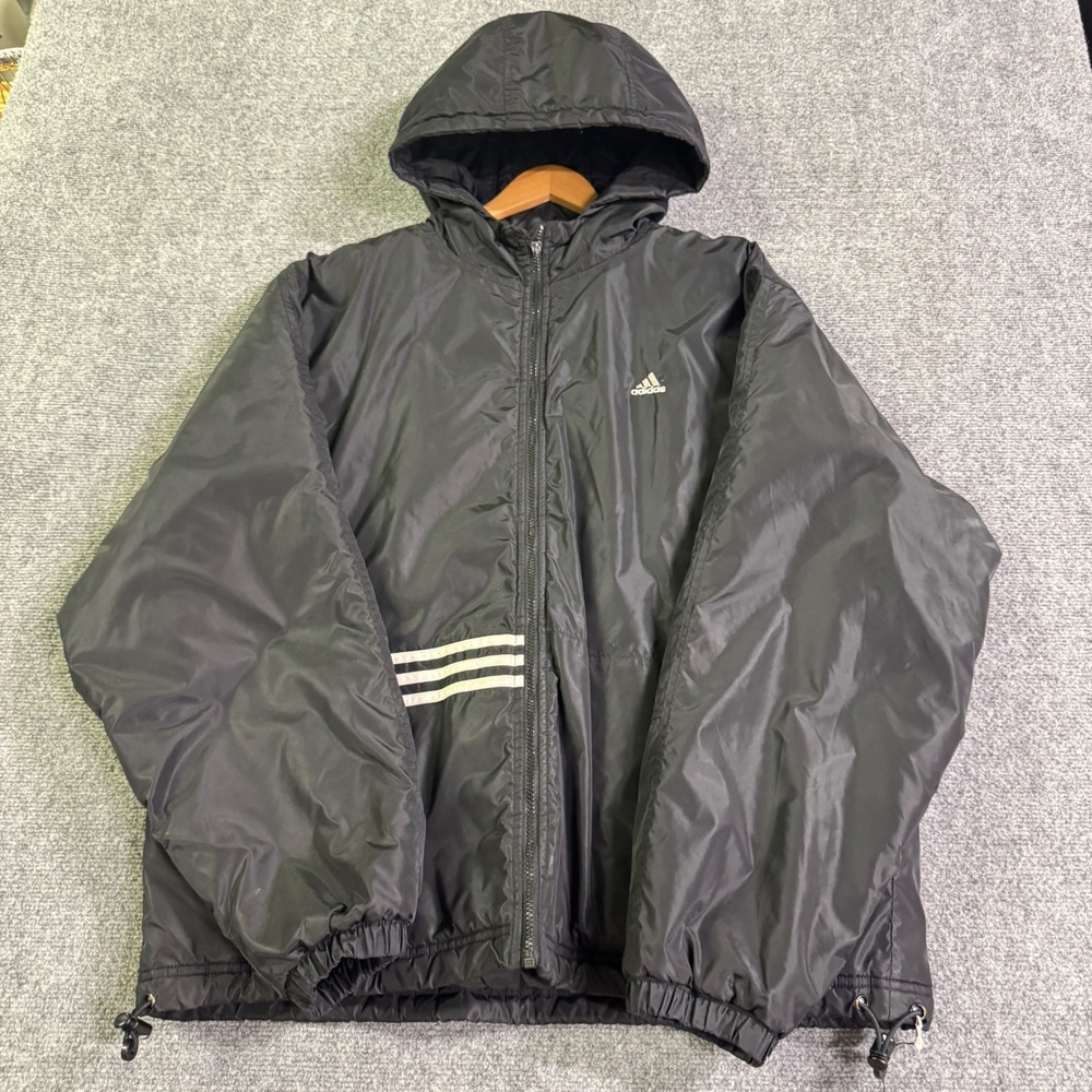 VTG Adidas Puffer Jacket Mens L Full-zip 90s Y2K Striped White Heavyweight